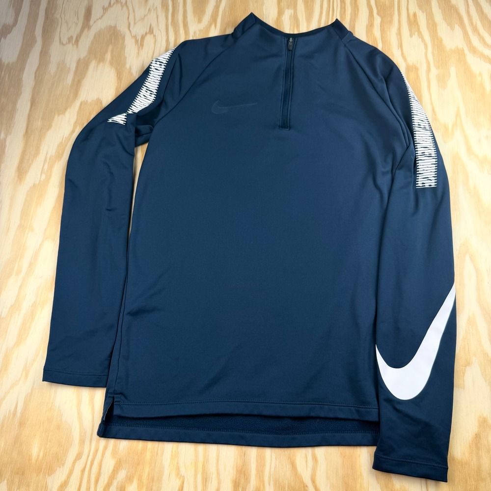 Nike Dri-FIT Womens Navy Blue Quarter Zip Soccer Training Top Small Thumbholes